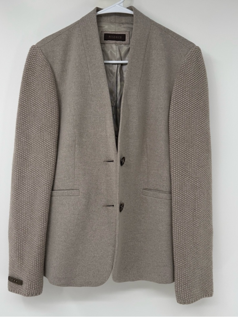 Peserico Taupe Knit Sleeve Blazer Size 46 IT/ 10 US